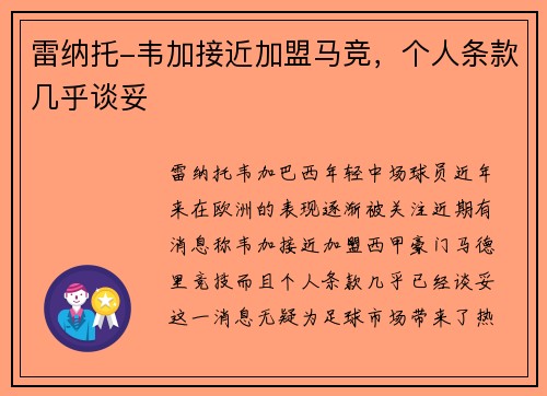 雷纳托-韦加接近加盟马竞，个人条款几乎谈妥